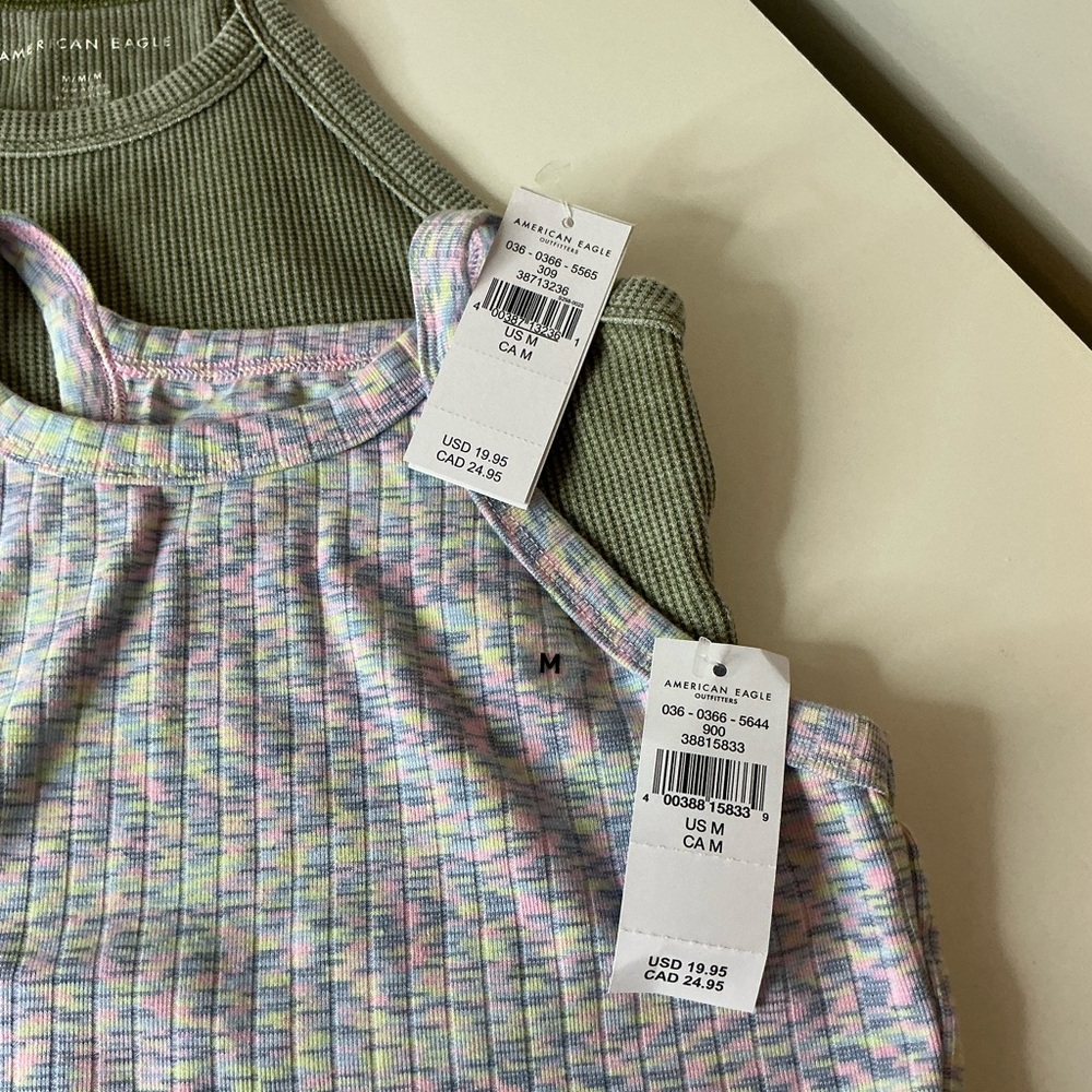 American Eagle Outfitters Green and Multicolor Ribbed Tank Crop Tops - Picture 6 of 6